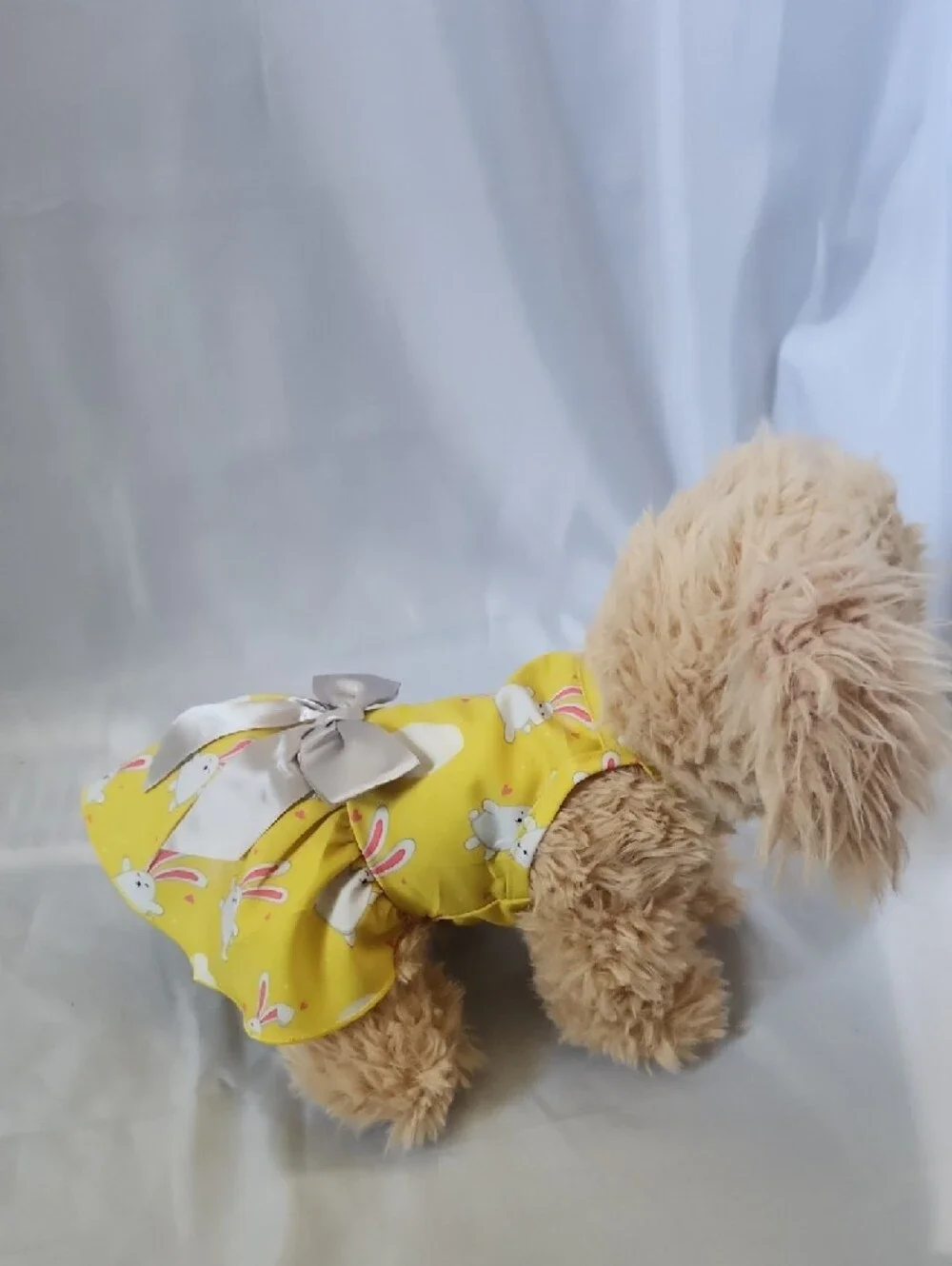 Source Unknown Yellow Bunny Print Dog Dress with Silver Bow